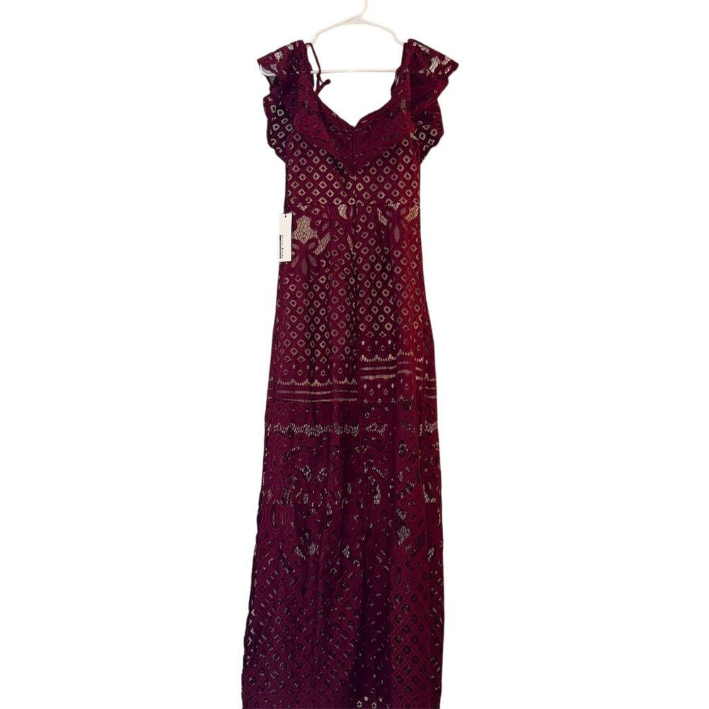 Haute Monde Burgundy Lace Ruffle Off Shoulder Maxi Dress HMD10454 Small‎